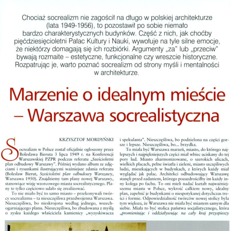 Krzysztof Mordyński: Marzenie o idealnym mieście – Warszawa socrealistyczna. SPOTKANIA Z ZABYTKAMI nr 9, 2006